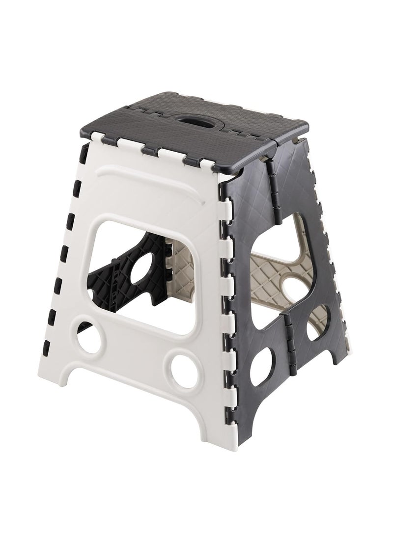 MARKWELL - Markwell Plastic Multipurpose Moveable Portable 120 kg Capacity Folding Stool 18 Inch Height Black White - Image 1