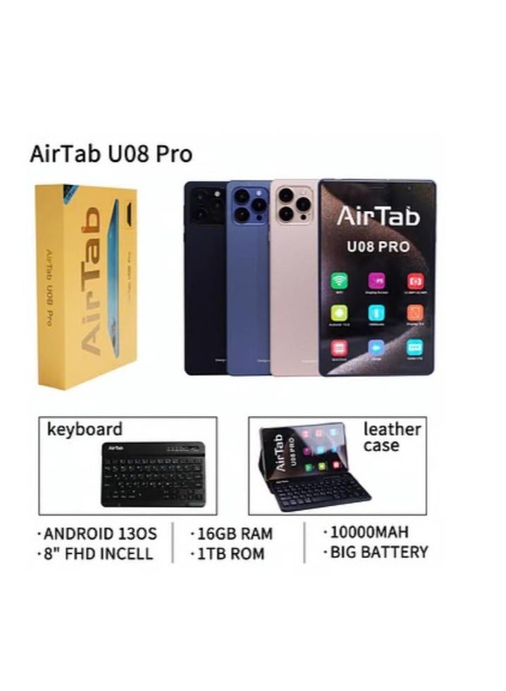 AirTab U08 Pro Tablet with Keyboard – 8" FHD Display, 16GB RAM, 1TB Storage, 10000mAh Battery, Dual Camera, Android Tablet with Stylus & Keyboard for Students, Office, Gaming – Black - Image 4