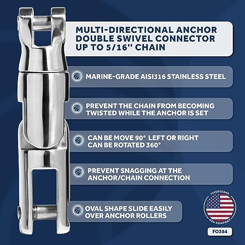 Five Oceans 316 Stainless Steel Multidirectional Boat Anchor Swivel for 1/4 to 5/16-Inch Chain, Anchor Chain Swivel Connector, 360-Degree Rotation, Marine-Grade - FO384 - Image 2