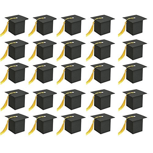 BinaryABC Graduation Candy Boxes Party Favors,Graduation Cap Gift Box with Tassel,15Pcs(Black) - Image 1
