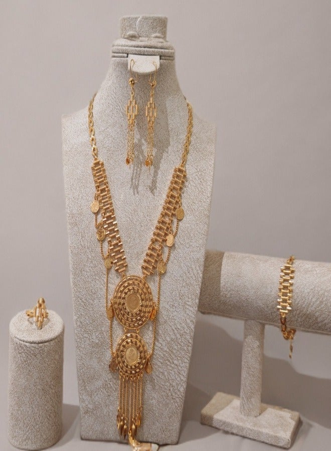 World Luxury Complete Gold-Plated Alternative Jewelry Set (4 Pieces) with Coin Design and Vintage Ornaments - Image 2