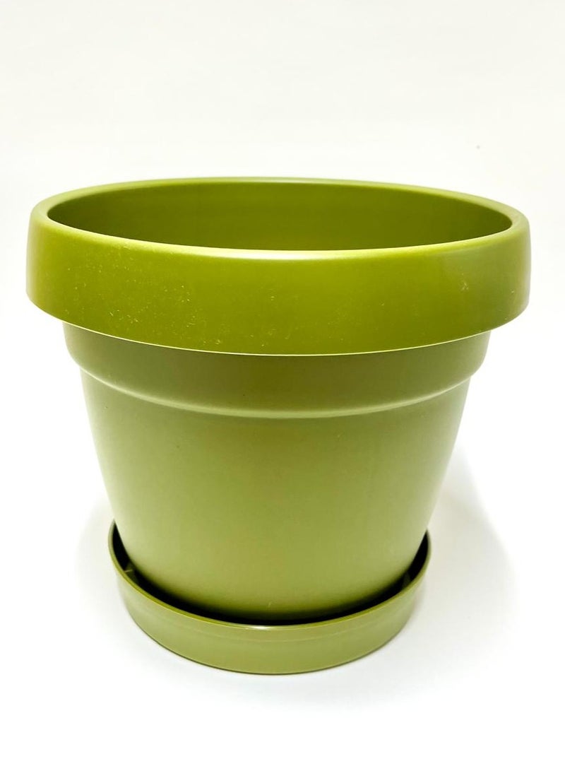 بوليوورك وعاء للنباتات والزهور,  اناء ديكور داخلي, مقاس 34 سم دائري, لون أخضر شامل الصينية 4 فتحات تصريف  مانوليا بوليورك  - Image 1