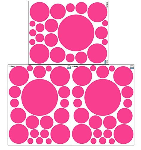 Create-A-Mural Polka Dot Wall Decals (63) Girls Room Wall Decor Stickers, Wall Dots, Vinyl Circle Peel & Stick DIY Bedroom, Playroom, Kids Room, Baby Nursery Toddler to Teen Bedroom Decoration 3"-6.5" (Hot Pink) - Image 3