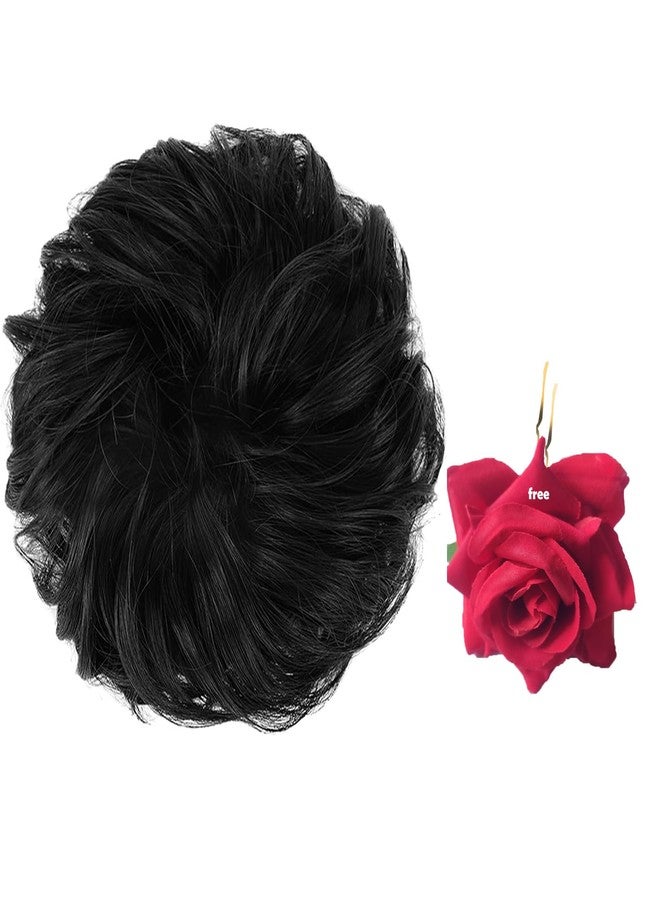 برافراجيا كعكة شعر فوضوية من برافراجيا مع مشبك شعر على شكل وردة، وصلات شعر من الدانتيل القطني، مثالية لحفلات الزفاف النسائية والمناسبات الأخرى (أسود) - Image 2