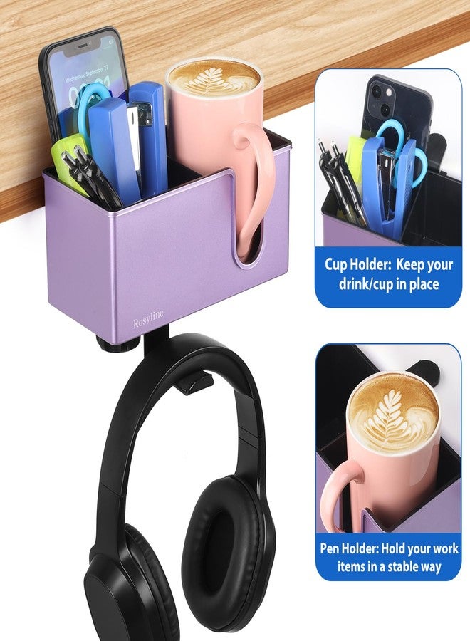 ROSYLINE Desk Cup Holder Clip on Pen Holder Headphone Hanger Headset Stand Rotatable Clamp Hook (Purple) - Image 5