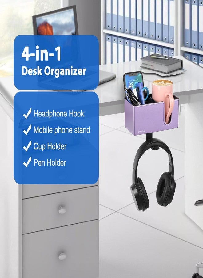 ROSYLINE Desk Cup Holder Clip on Pen Holder Headphone Hanger Headset Stand Rotatable Clamp Hook (Purple) - Image 2