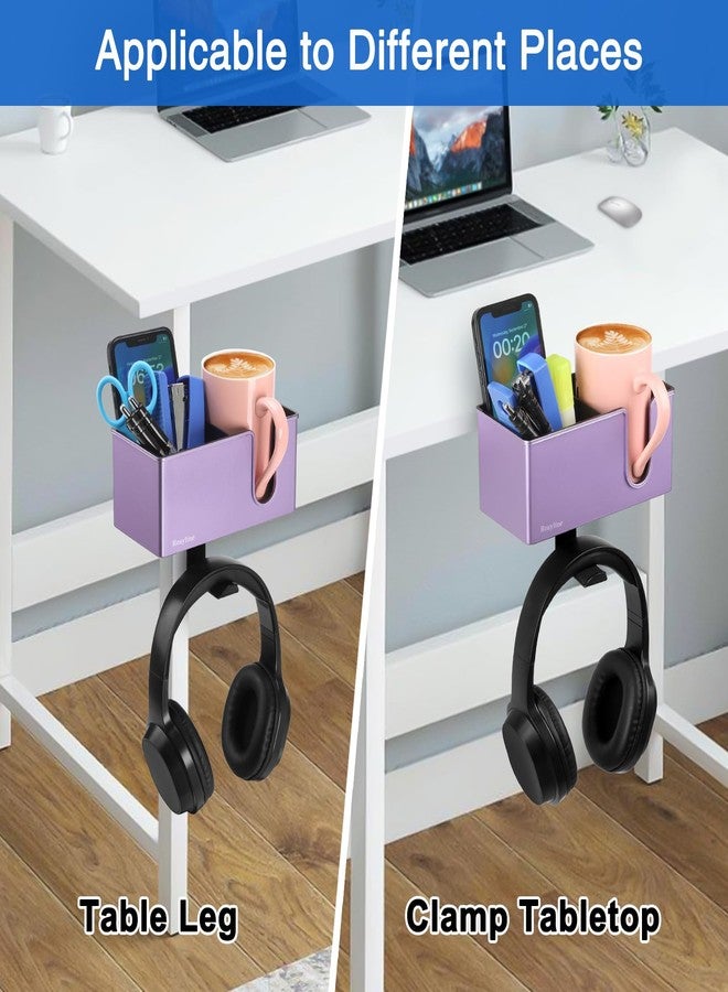 ROSYLINE Desk Cup Holder Clip on Pen Holder Headphone Hanger Headset Stand Rotatable Clamp Hook (Purple) - Image 4