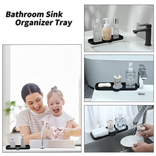 MicoYang Silicone Bathroom Soap Dishes with Drain Spout-Bathroom and Kitchen Sink Organizer,Sponge Holder,Dish Soap Tray,Perfect for Dispenser,Scrubber,Bottle,Cup on Sink or Counter-Black 12"×4" - Image 3