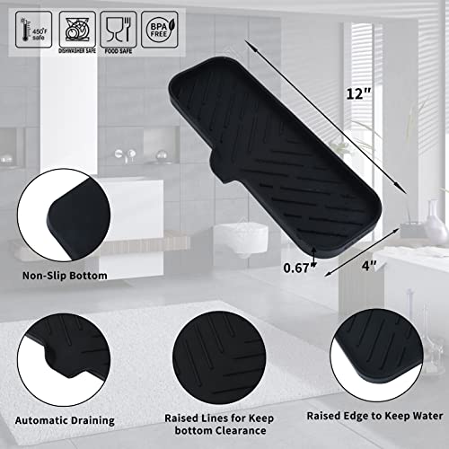 MicoYang Silicone Bathroom Soap Dishes with Drain Spout-Bathroom and Kitchen Sink Organizer,Sponge Holder,Dish Soap Tray,Perfect for Dispenser,Scrubber,Bottle,Cup on Sink or Counter-Black 12"×4" - Image 2