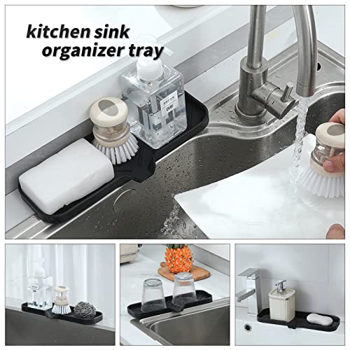MicoYang Silicone Bathroom Soap Dishes with Drain Spout-Bathroom and Kitchen Sink Organizer,Sponge Holder,Dish Soap Tray,Perfect for Dispenser,Scrubber,Bottle,Cup on Sink or Counter-Black 12"×4" - Image 4