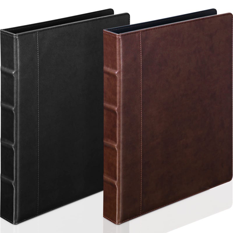 Marspark 2 Pcs Vintage Hardback 3 Ring Binder Professional Leather Binder Organizer Round Rings Holds 200 Sheets with 2 Inner Pockets(1 Inch,Brown, Black) - Image 1