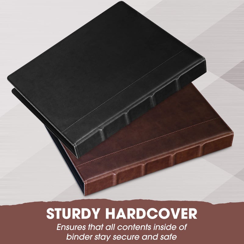 Marspark 2 Pcs Vintage Hardback 3 Ring Binder Professional Leather Binder Organizer Round Rings Holds 200 Sheets with 2 Inner Pockets(1 Inch,Brown, Black) - Image 5