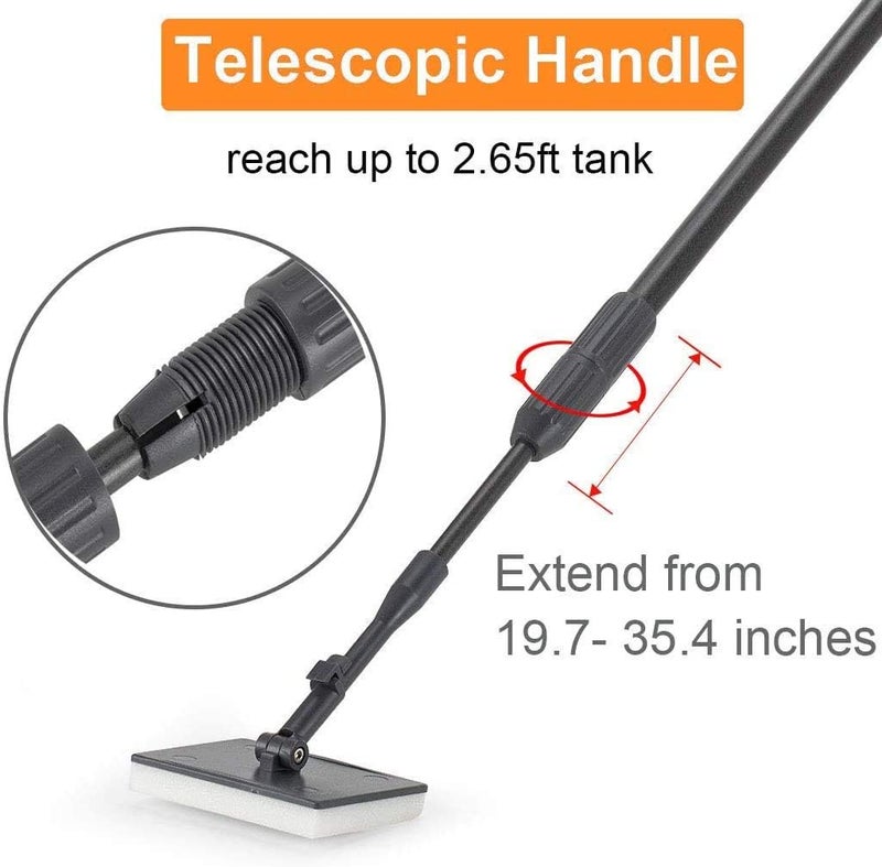 Hygger Carbon Fiber 6 in 1 Aquarium Cleaning Tool Kit Algae Scraper Scrubber Pad Sponge Telescopic Handle Fish Tank Brush Cleaner Set for Saltwater Freshwater - Image 4