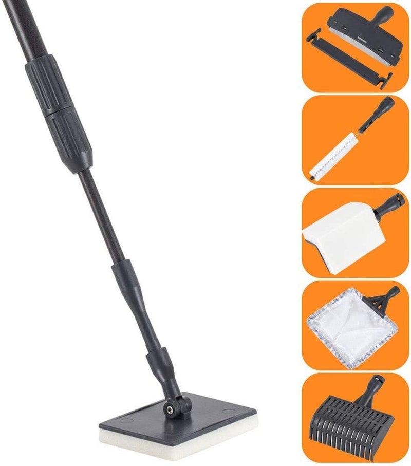 Hygger Carbon Fiber 6 in 1 Aquarium Cleaning Tool Kit Algae Scraper Scrubber Pad Sponge Telescopic Handle Fish Tank Brush Cleaner Set for Saltwater Freshwater - Image 1