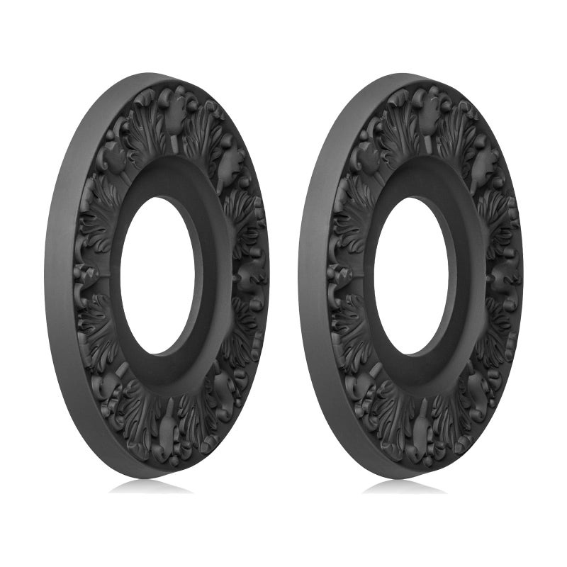 ELFCAB 2 PCS Vintage Carved Flower PU Ceiling Medallion for Light Fixtures and Ceiling Fans 10-1/8"OD X 4"ID X 0.8 "P (Black) - Image 1