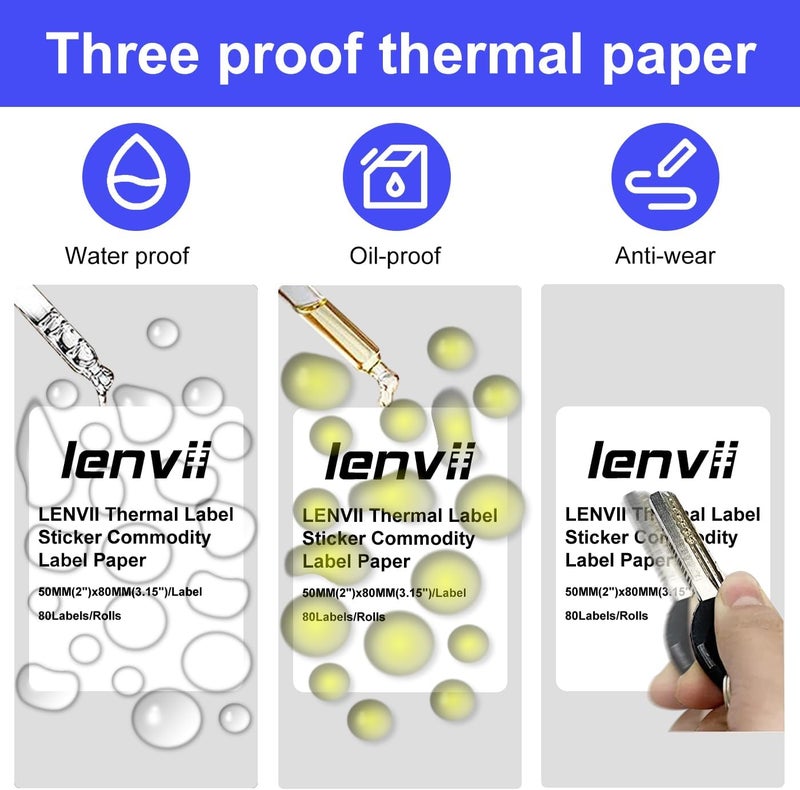 LENVII 50 x 80mm (2"x3.15") Thermal Labels 640 Sheets - 8 Rolls × 80 Labels, 3-Proof (Water/Oil/Scratch) Multi-Use Adhesive Stickers for Address/Barcode/FNSKU Tags - Home/Office/Product/Gift Labeling - Image 3