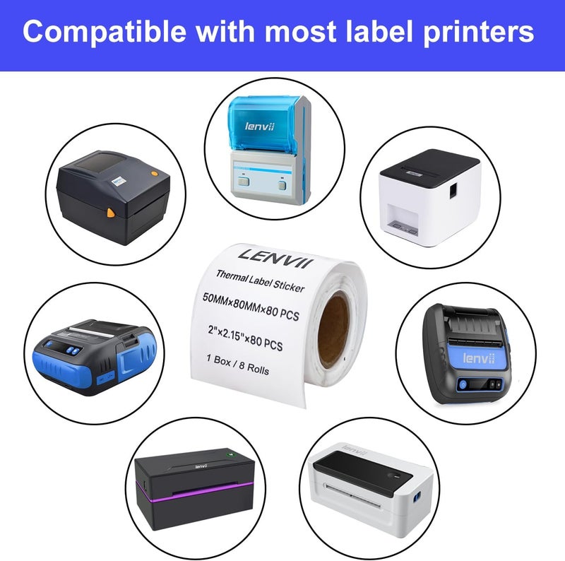 LENVII 50 x 80mm (2"x3.15") Thermal Labels 640 Sheets - 8 Rolls × 80 Labels, 3-Proof (Water/Oil/Scratch) Multi-Use Adhesive Stickers for Address/Barcode/FNSKU Tags - Home/Office/Product/Gift Labeling - Image 4