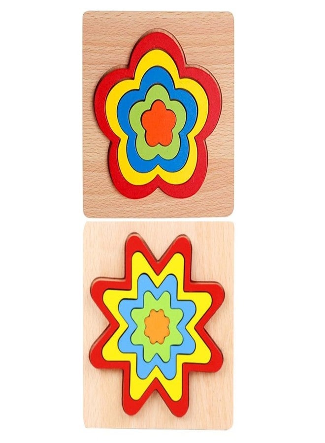 VIANZ Wooden Shape Sorting Puzzle Vibrant Colors Toddlers Activities Preschool Learning Early Educational Birthday Gift Travel for Kids Age 1 2 3 4 (Combo of 2 (Flower & 8 Point Star)) - Image 1