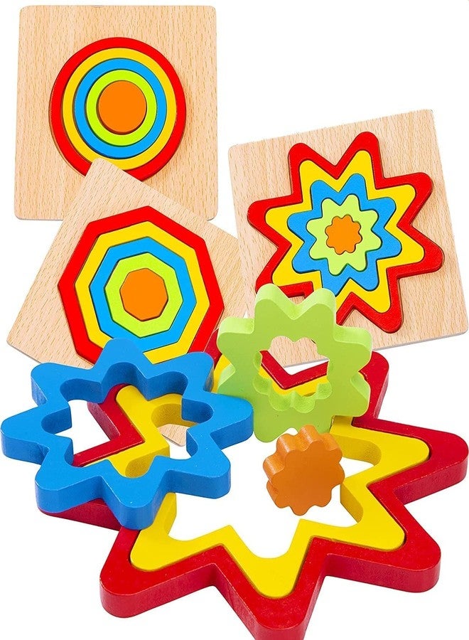 VIANZ Wooden Shape Sorting Puzzle Vibrant Colors Toddlers Activities Preschool Learning Early Educational Birthday Gift Travel for Kids Age 1 2 3 4 (Combo of 2 (Flower & 8 Point Star)) - Image 2