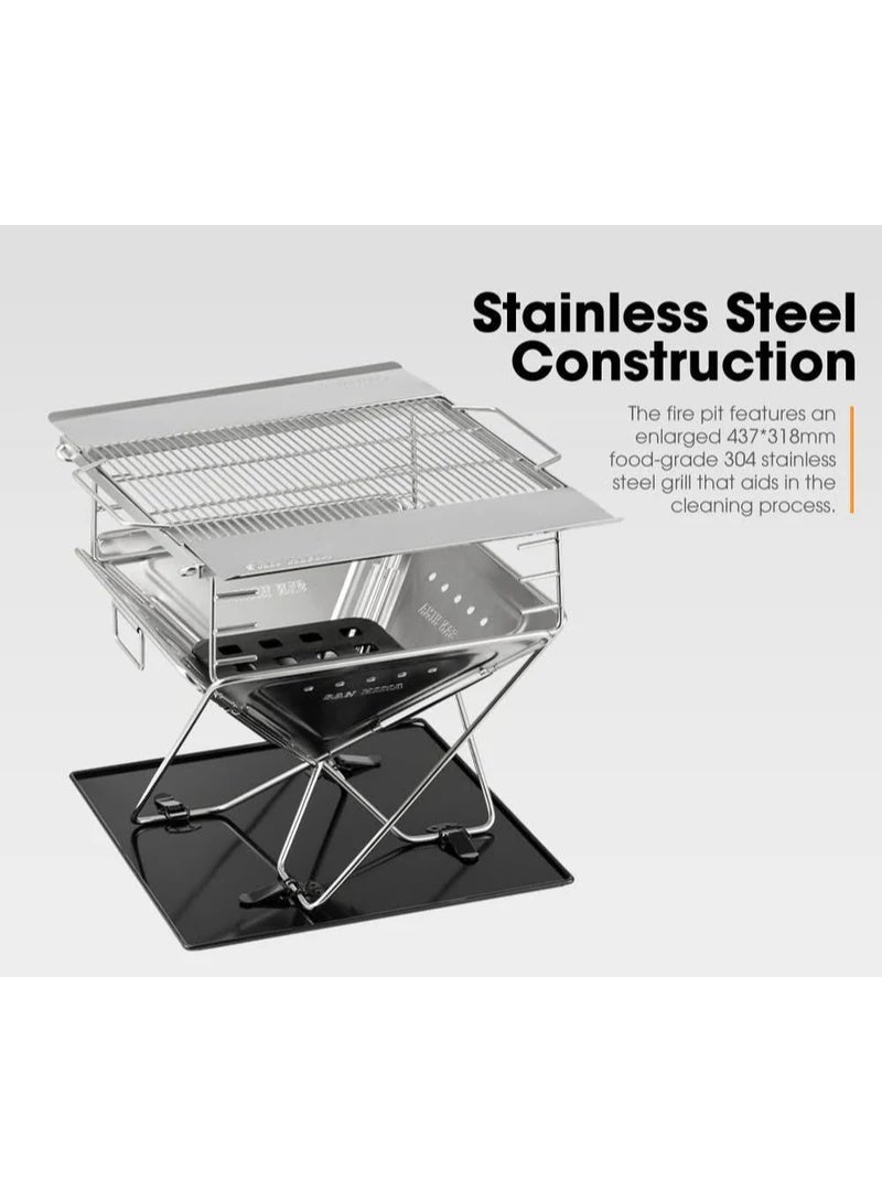 SAN HIMA Portable Fire Pit Folding Stainless Steel BBQ Grill Outdoor - Image 2