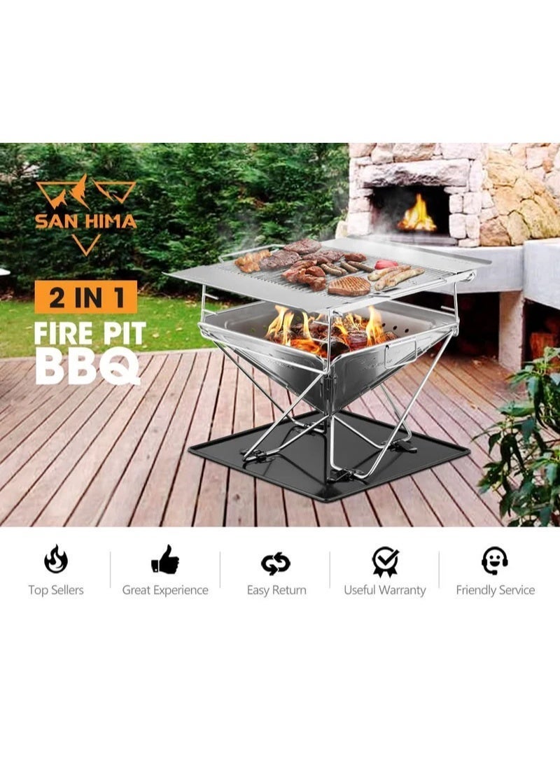 SAN HIMA Portable Fire Pit Folding Stainless Steel BBQ Grill Outdoor - Image 1