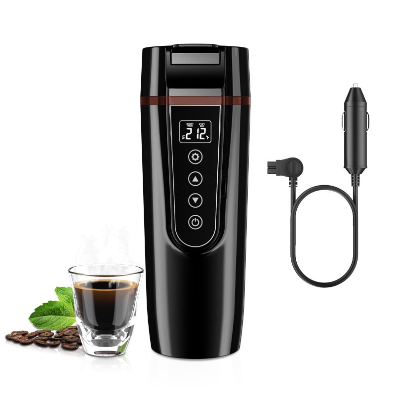 FVPE Car Electric Kettle for Travel : FVPE 12V/24V Small Electric Water Kettle, Multi-Temp Control 400 mL Portable Car Water Boiler for Brewing Coffee Tea,LCD Display 304 Stainless Steel Truck Heating Cup - Image 1