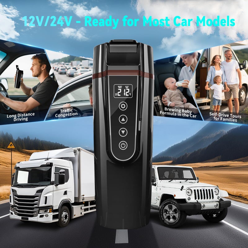 FVPE Car Electric Kettle for Travel : FVPE 12V/24V Small Electric Water Kettle, Multi-Temp Control 400 mL Portable Car Water Boiler for Brewing Coffee Tea,LCD Display 304 Stainless Steel Truck Heating Cup - Image 5