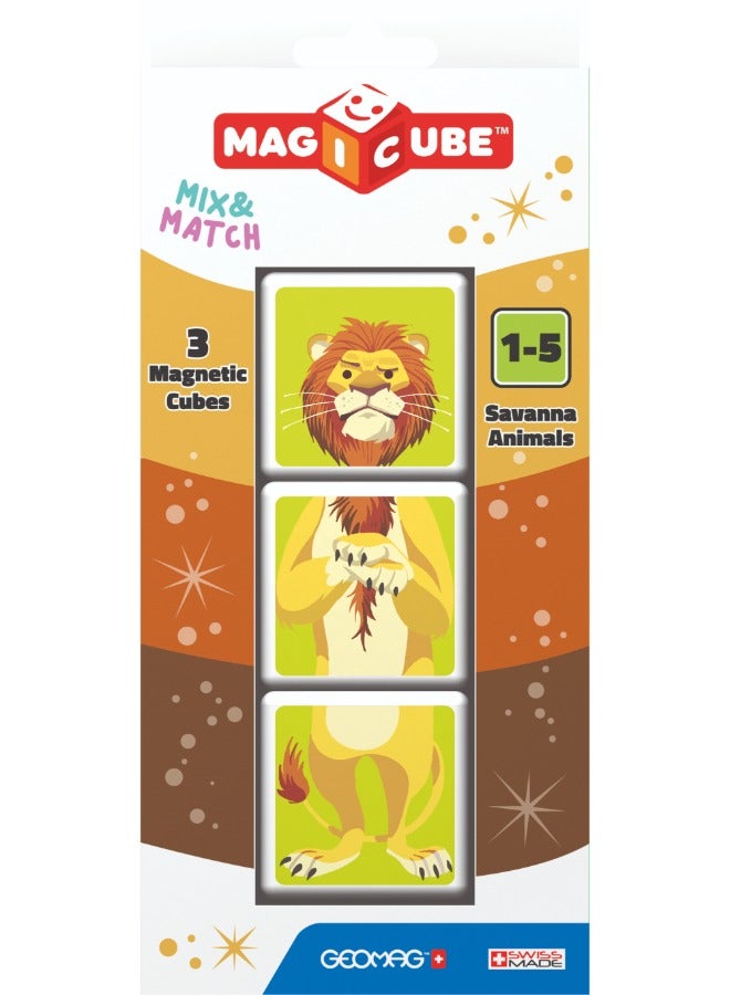Geomag Magicube Mix & Match Savanna Animals STEM Toy 100% Recycled, Made in Switzerland, Multicolor 3 Pcs - Image 3