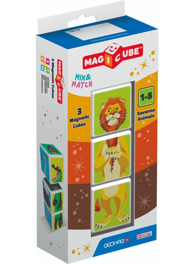 Geomag Magicube Mix & Match Savanna Animals STEM Toy 100% Recycled, Made in Switzerland, Multicolor 3 Pcs - Image 2