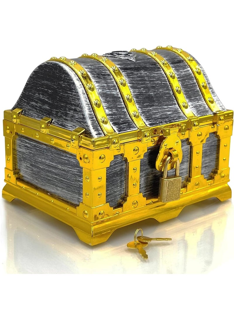 Cobest Kids Pirate Treasure Chest Storage Box, With Lock and Key, Durable Wood & Metal Construction, Striking Decorative Element, For Kids Birthday,Halloween, Pirate Party Favors - Image 1