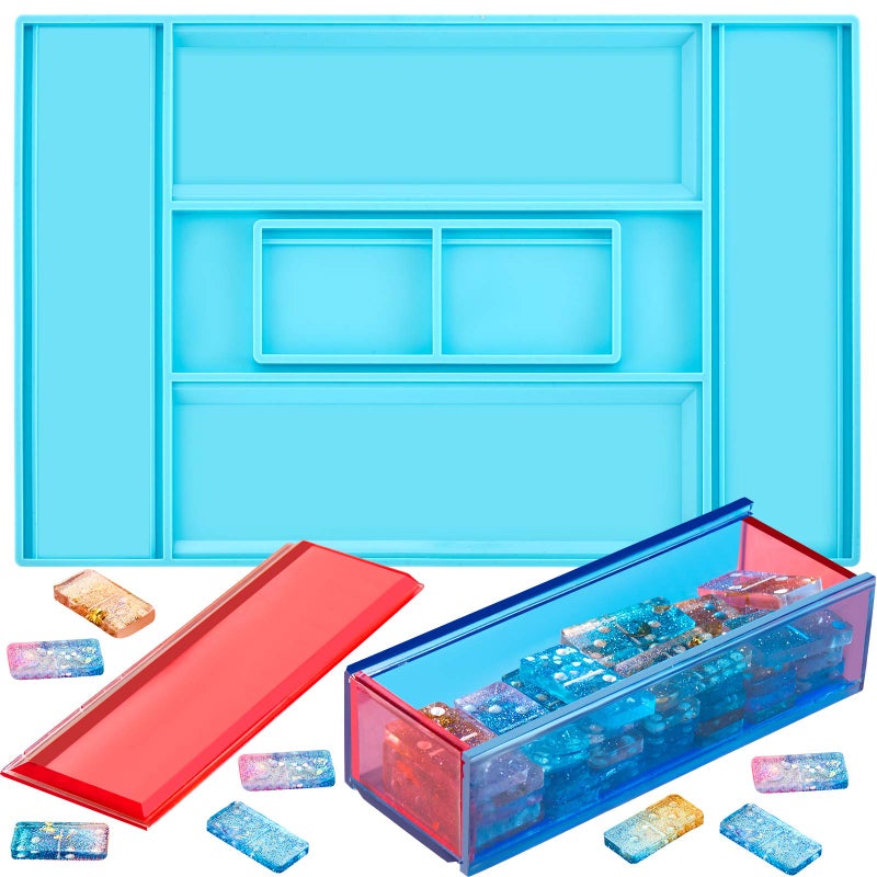 Patelai Dominoes Storage Box Resin Mold Domino Box Jewelry Storage Case Mold Slide Holder Silicone Case Epoxy Resin Casting for DIY Jewelry Home Decoration - Image 1
