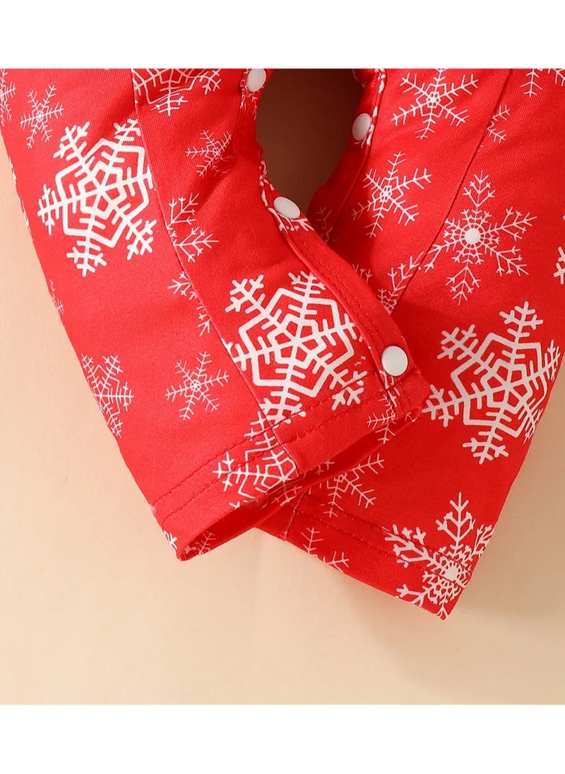 babyqlo Babyqlo Snowflakes All Over Printed Romper Set With Headband - Red  - Image 3