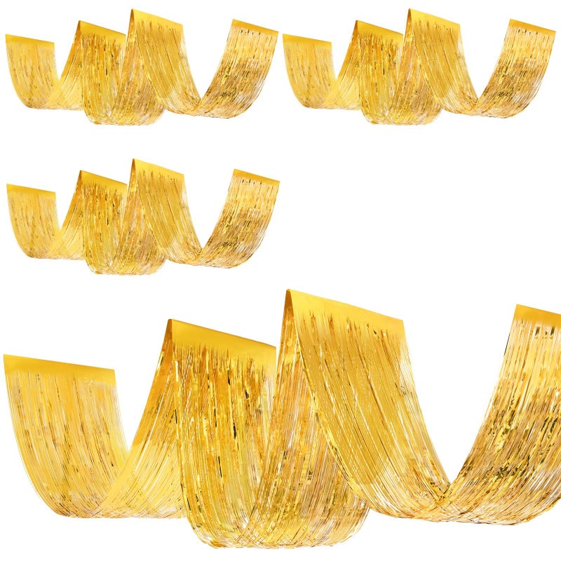 Breling 4 Pcs 15ft Metallic Foil Ceiling Fringe Curtains for Bachelorette Party Decorations, Fringe Ceiling Drapes for Wedding Engagement Bridal Shower Birthday Party Engagement Decor(Gold) - Image 1