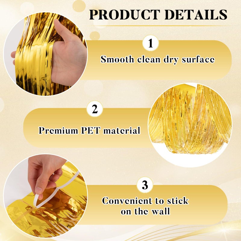 Breling 4 Pcs 15ft Metallic Foil Ceiling Fringe Curtains for Bachelorette Party Decorations, Fringe Ceiling Drapes for Wedding Engagement Bridal Shower Birthday Party Engagement Decor(Gold) - Image 3