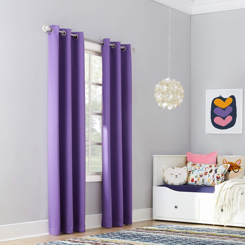 Sun Zero Riley Kids Bedroom Blackout Grommet Curtain Panel 40 x 84 Purple