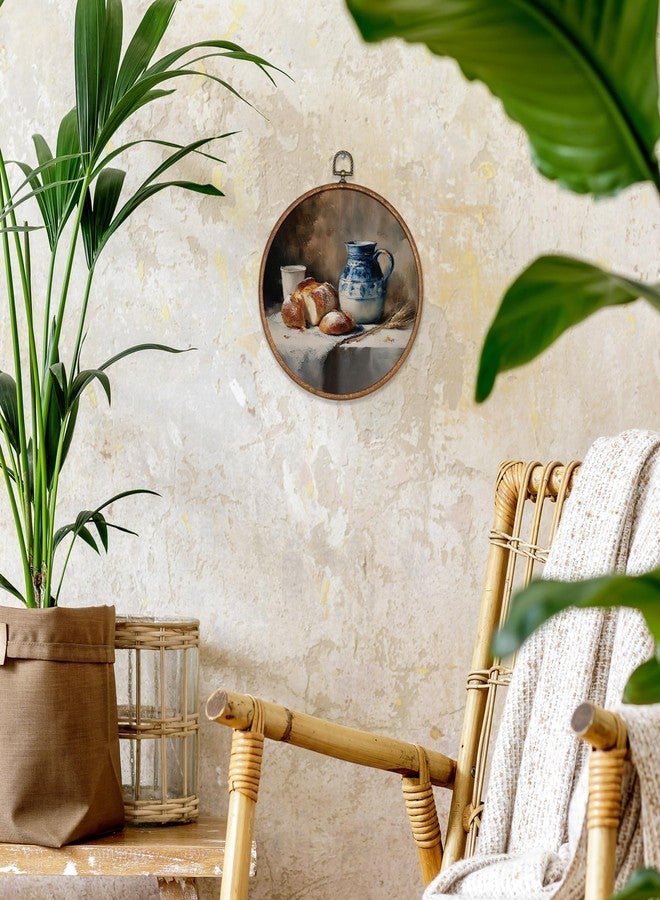 BCUANGD Vintage Sourdough Bread Round Wall Art Decor - Retro Still Life Food Wall Art Canvas Frame Artwork Prints, Rustic Country Bakery Round Wall Hanging Decorations for Kitchen Home, 10"x10" - Image 3