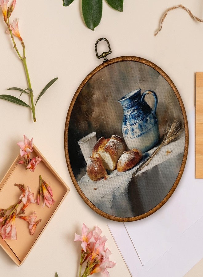 BCUANGD Vintage Sourdough Bread Round Wall Art Decor - Retro Still Life Food Wall Art Canvas Frame Artwork Prints, Rustic Country Bakery Round Wall Hanging Decorations for Kitchen Home, 10"x10" - Image 4