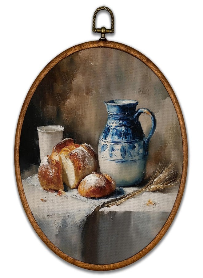 BCUANGD Vintage Sourdough Bread Round Wall Art Decor - Retro Still Life Food Wall Art Canvas Frame Artwork Prints, Rustic Country Bakery Round Wall Hanging Decorations for Kitchen Home, 10"x10" - Image 1