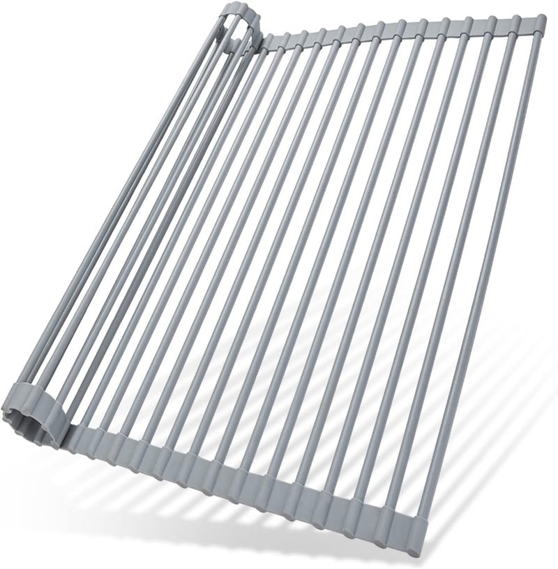 Ohuhu Over Sink Dish Drying Rack, Silicone Wrapped 17.6" W x 15.4" L, Foldable Sink Drainer - Roll Up Dish Drainer, Anti-Slip Multipurpose for Kitchen Counter - Image 1