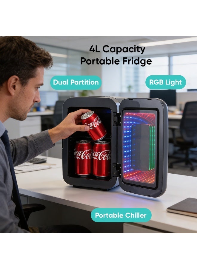 MYX Portable Fridge – 4L Compact Mini Cooler with RGB Light, Magnetic Lid, Dual Partition, Portable Chiller for Car, Office, Travel, and Home - Image 1