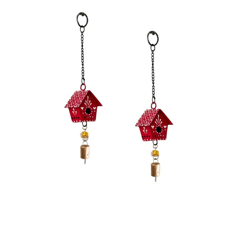 JASMEY HOMES Red Little Hut Set of 2 Hand Painted Hanging Ornaments for Home Decor Wind Chimes for Home Hanging Bells for Home Decoration Living Room Garden - Image 3