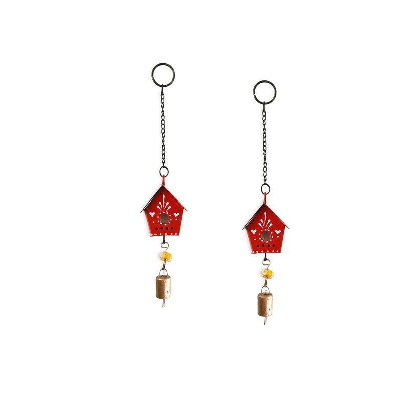 JASMEY HOMES Red Little Hut Set of 2 Hand Painted Hanging Ornaments for Home Decor Wind Chimes for Home Hanging Bells for Home Decoration Living Room Garden - Image 4