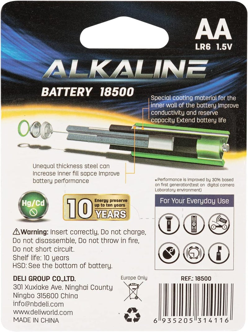 Deli AA LR6 Alkaline Battery 2-Pieces - Image 3