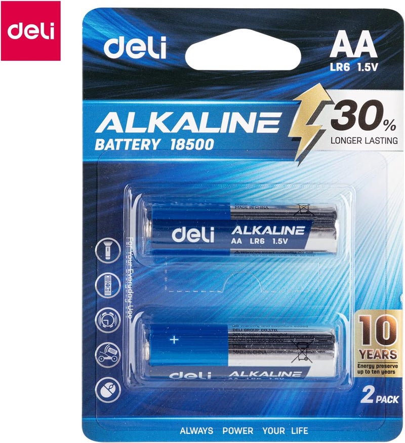 Deli AA LR6 Alkaline Battery 2-Pieces - Image 2
