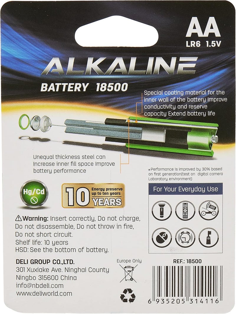 Deli AA LR6 Alkaline Battery 2-Pieces - Image 4