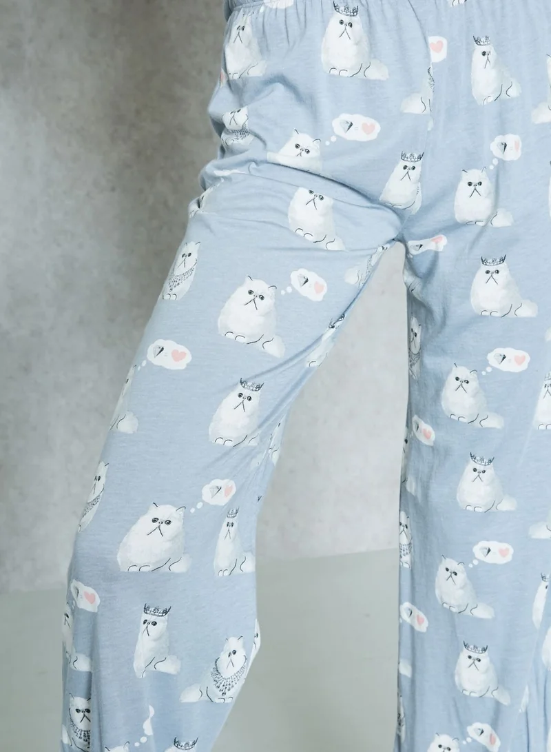 PJ Salvage Cat Pyjama Set With Eye Mask