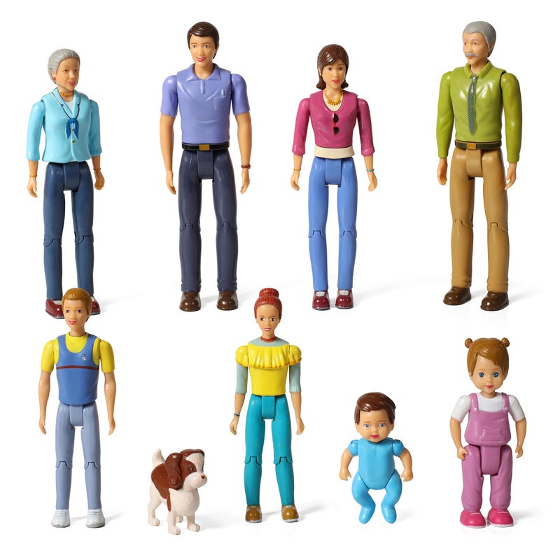 Beverly Hills Doll Collection Sweet Lil Family Friends Figures - New Addition Set of 9 Dollhouse People - Grandma, Grandpa, Mom, Dad, Sister, Brother, Toddler, Baby and Dog - Image 1
