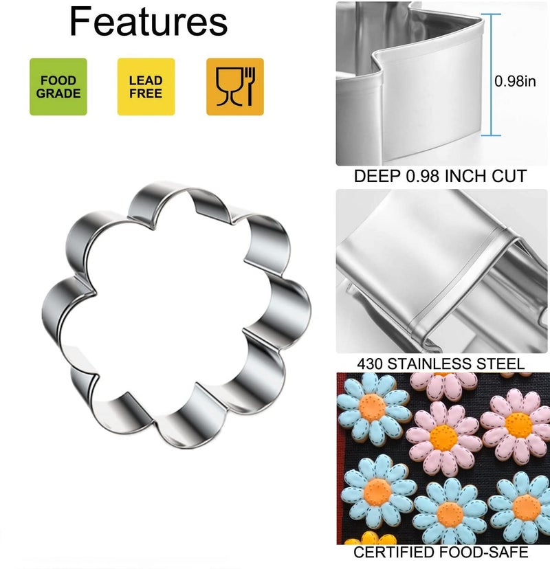 Q-BAKER Spring Summer Flowers Cookie Cutters - Rose, Sunflower, Tulip, Daisy Flower, Butterfly, Stainless Steel Holiday Cookie Cutter Shapes for Baking Gift - Image 3