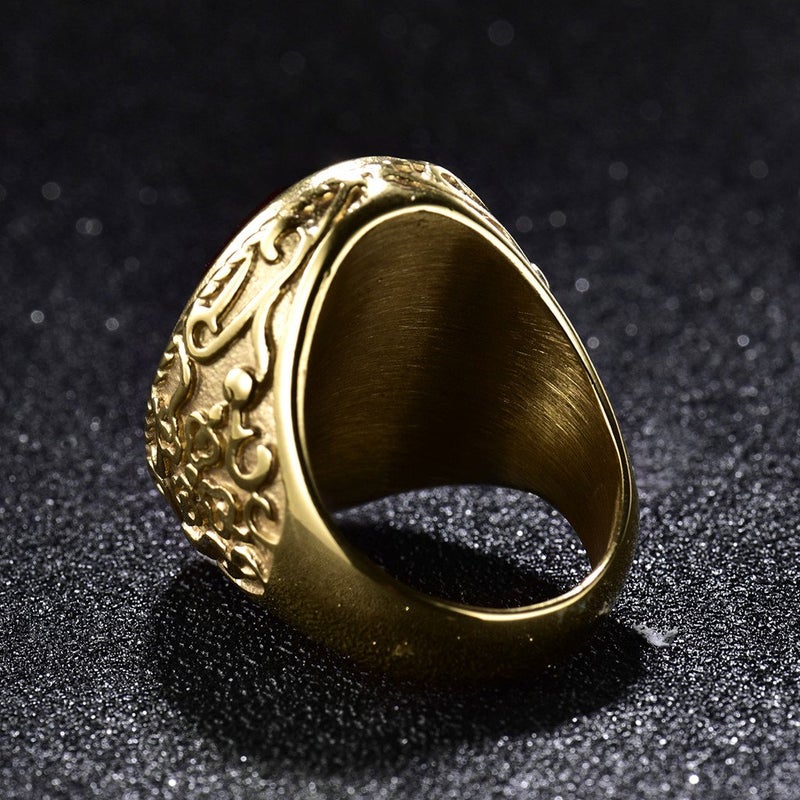 MASOP Vintage Retro Red Stone Male Rings Stainless Steel Gold Color Plated Man Jewelry Accessories - Image 3