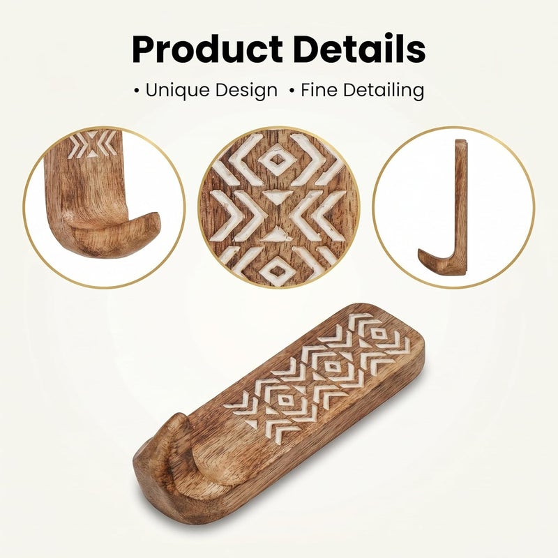 Indian-Shelf Indian Shelf 3 Pack No Damage Wood Wall Hooks- Wood Hangers -Sticky Coat Hooks Wall Mount- Towel Hooks For Bathroom Wall Mounted-Style1 - Brown - Image 3
